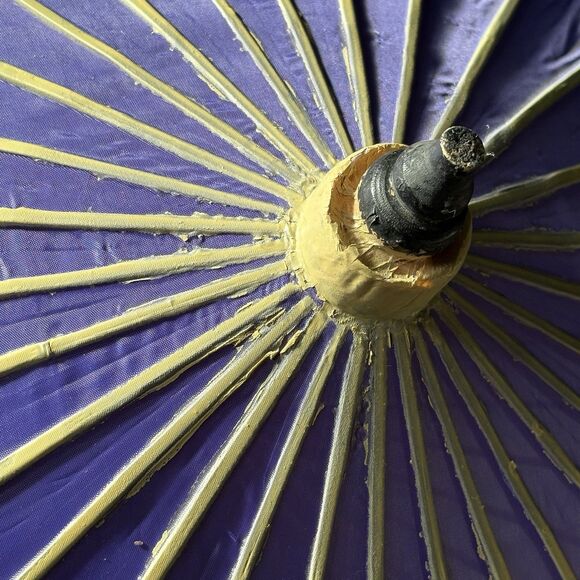 Vintage Hand Painted Japanese Chinese Bamboo Wood Umbrella Parasol - Picture 3 of 9